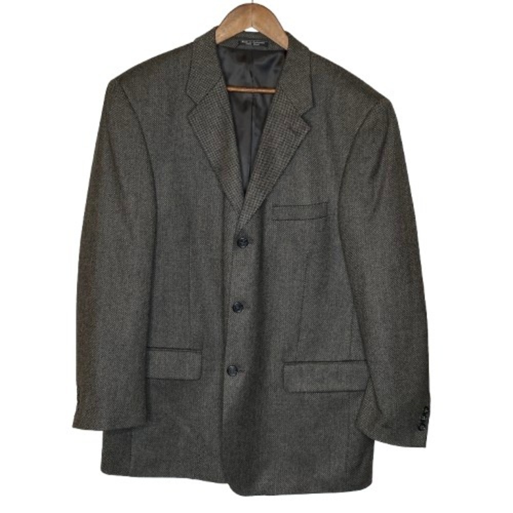 Vintage Bernhard Altmann Couture Mens Wool Tweed Herringbone Sport Coat 44R Gray
